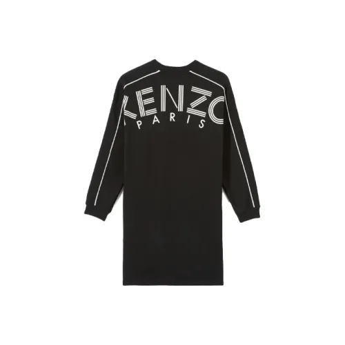 KENZO Черное Женское Длинное Платье с Рукавами