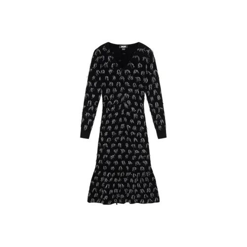 DKNY Длинное платье с длинными рукавами женское черное