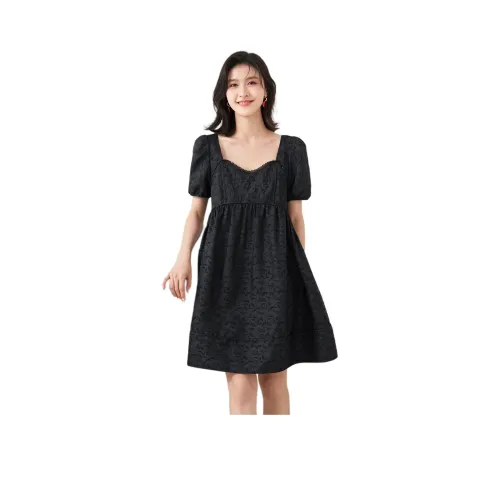 VILAN Короткий рукав Платье Женское Ночной черный