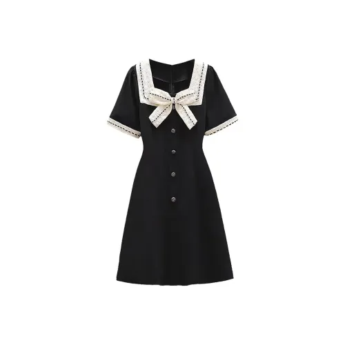 RTNH Короткий рукав Платье Женское Черное