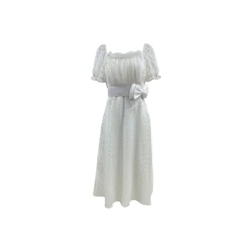 MOPB Короткий рукав Платье Женское Белое