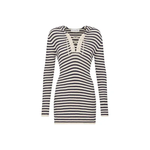 DIOR FW24 Длинное платье с длинными рукавами женское морской синий