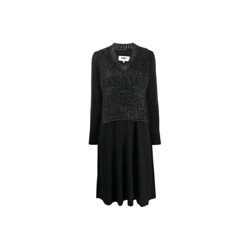 Maison Margiela Черное Женское Длинное Платье с Рукавами