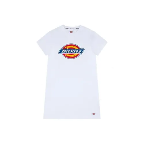 Dickies Белое Женское Короткое Платье с Рукавами