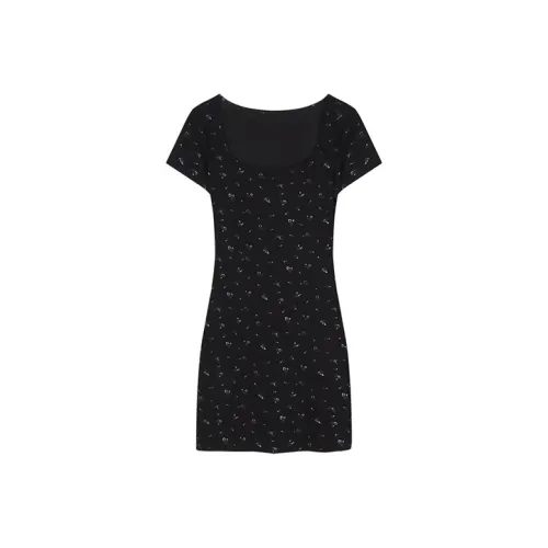 ETSE Короткий рукав Платье Женское Черное