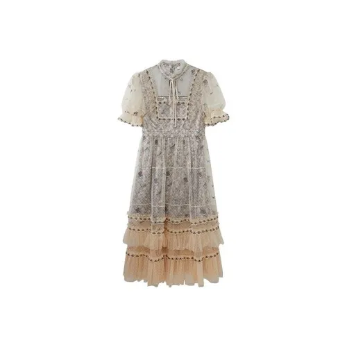 LULUALWAYS Бежевые Женские Платья с Коротким Рукавом