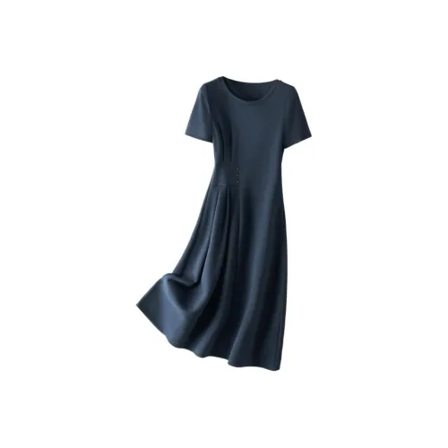 IHIMI Короткий рукав Платье Женское Темно-синий