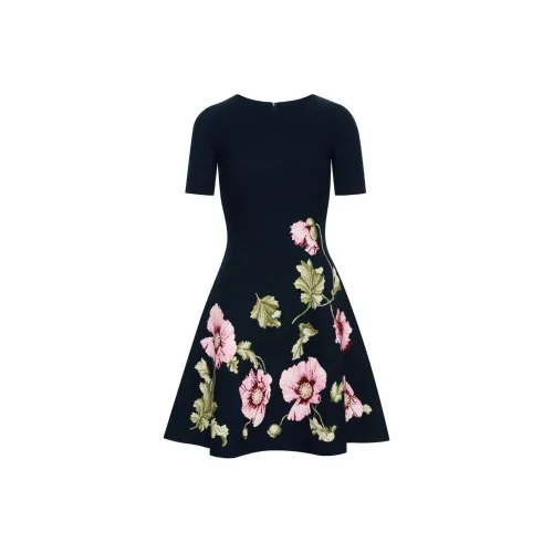 Oscar De La Renta SS24 Короткое платье с короткими рукавами женское морской синий