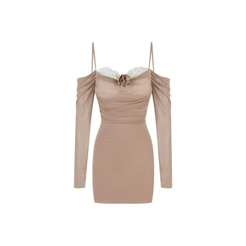 Girly Fancy Club Длинное платье с длинными рукавами женское мокко