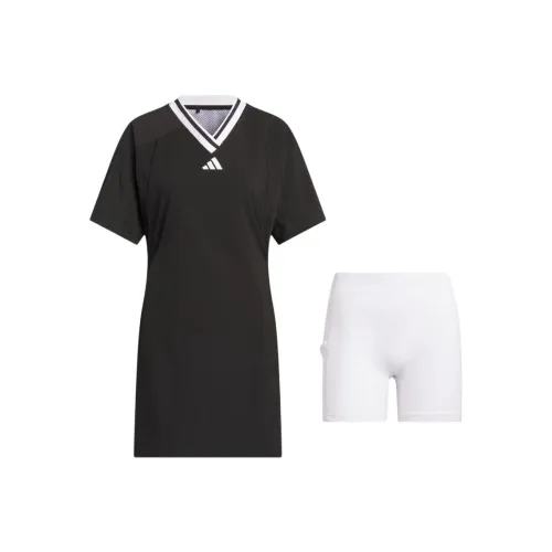 Adidas Beyond V Шея Регулируемый Платье Короткий Рукав Платье Женские Черный