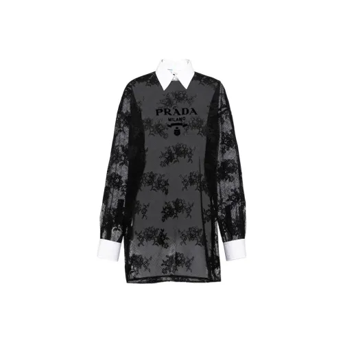 PRADA SS23 Длинное платье с длинным рукавом женское черное