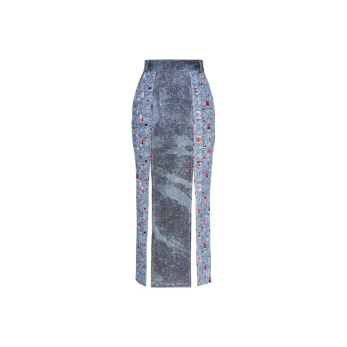 CHICCO MAO Темно-синий Женские джинсовые длинные юбки