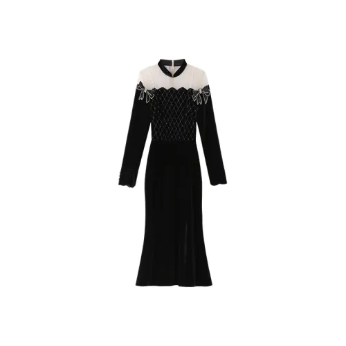 JINYE ORIENTAL Black Женские Длинные Рукава Платья