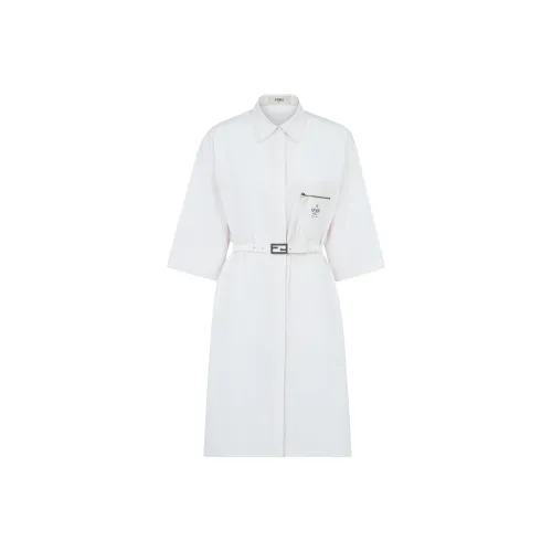 FENDI SS23 Короткий рукав Платье Женское Белое
