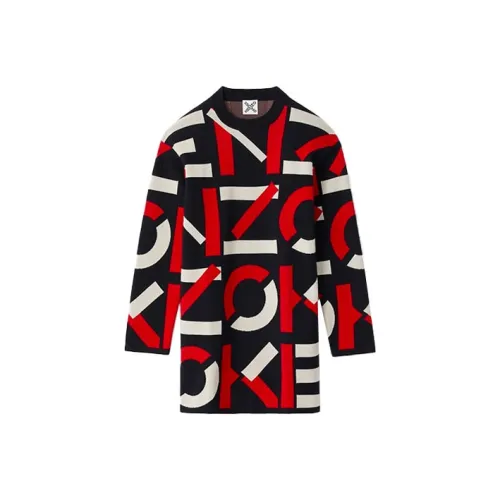 KENZO Letter Logo Red Chinese Женские Длинные Sleeved Платья