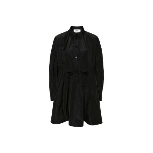 MSGM Черное Женское Длинное Платье с Рукавами