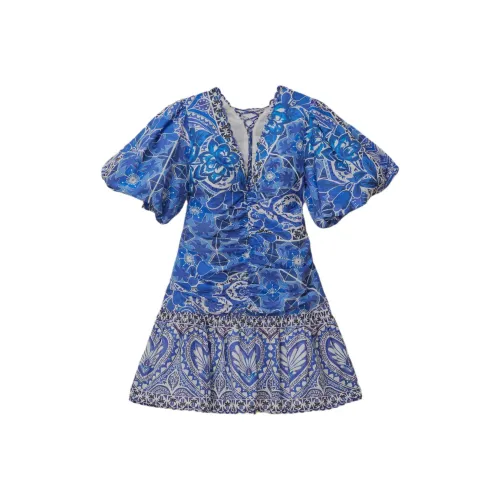 FARM Rio SS24 Короткое платье с короткими рукавами женское синее