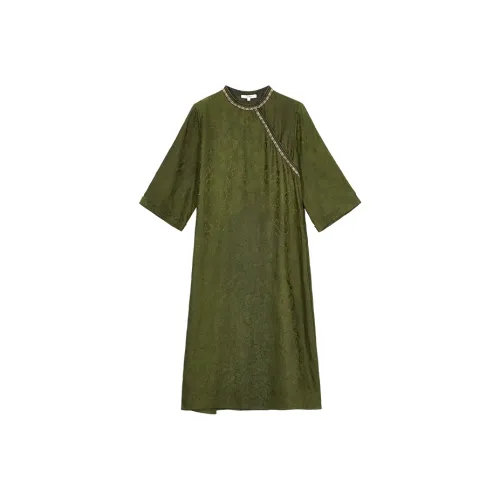 JIQIUGUER Зеленые Женские Длинные Платья с Длинными Рукавами