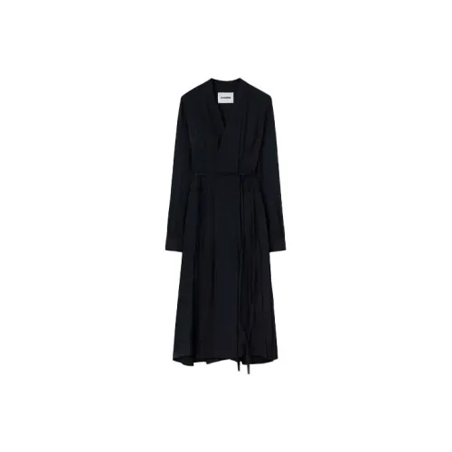 JIL SANDER Черное Женское Длинное Платье с Рукавами
