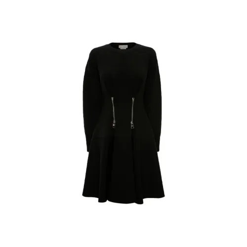 Alexander McQueen Черное Женское Длинное Платье с Длинными Рукавами