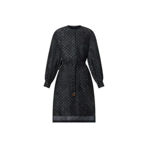 LOUIS VUITTON SS22 Длинное платье с длинными рукавами женское черное