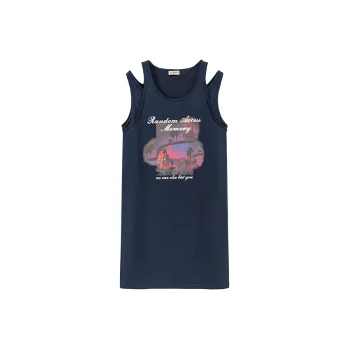 NO ONE ELSE Темно-синий Женские Платья без рукавов