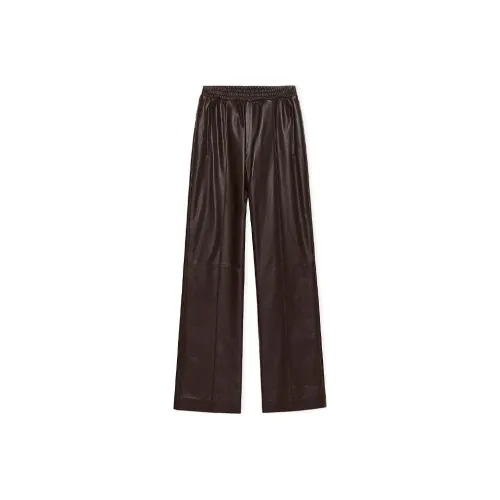 LOEWE Темно-кофейные женские кожаные брюки