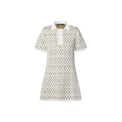 LOUIS VUITTON Короткое платье с короткими рукавами женское белое