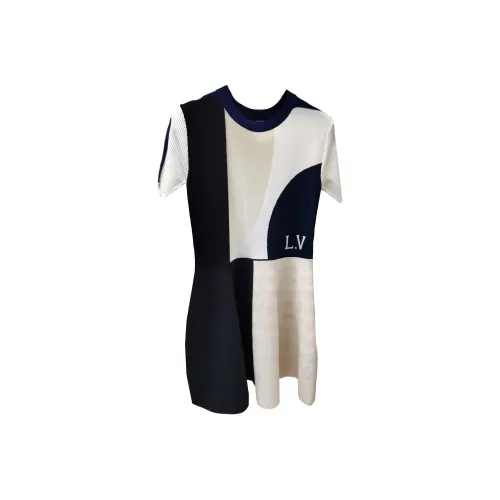 LOUIS VUITTON Короткое платье с короткими рукавами женское синий и белый