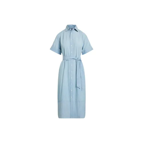Polo Ralph Lauren SS24 Короткий рукав Платье Женское Шамбре Синий