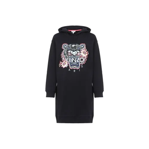KENZO Черное Женское Длинное Платье с Рукавами