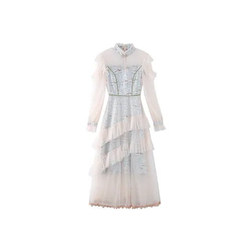 JINYE ORIENTAL Blue Женские Длинные Рукава Платья