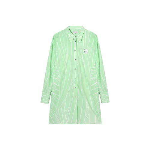 JI CHENG Green Женские Длинные Рукава Платья