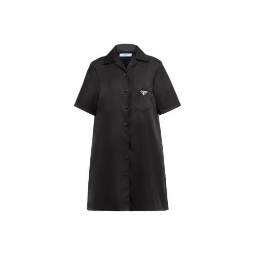 PRADA RE Нейлон Черное Женское Короткое Платье с Рукавами