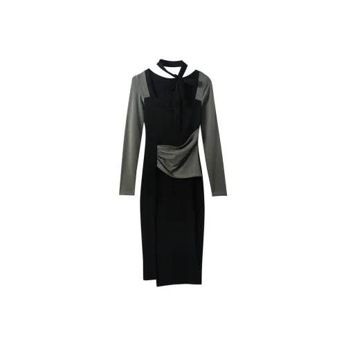 EIDOLON GRAIN Длинное платье с длинными рукавами женское черное