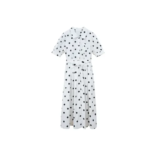 LE BEMIO Черно-белая панда Гороховый узор Женские Короткие Платья с Рукавами