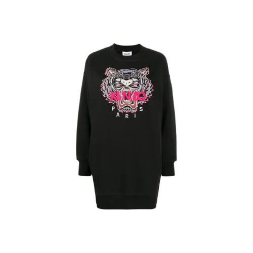 KENZO Черное Женское Длинное Платье с Рукавами