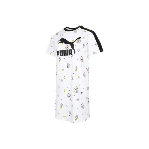 PUMA Белое Женское Платье с Коротким Рукавом