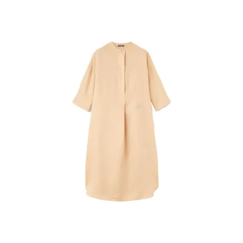 Loro Piana Ginsengs Светло-желтый Женские Длинные Платья с Рукавами