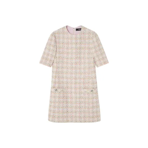 VERSACE FW24 Короткое платье с короткими рукавами женское светло-розовое красное