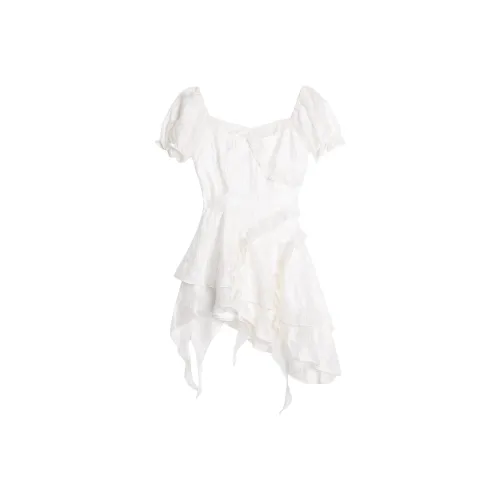 FLIM Короткий рукав Платье Женское Белое