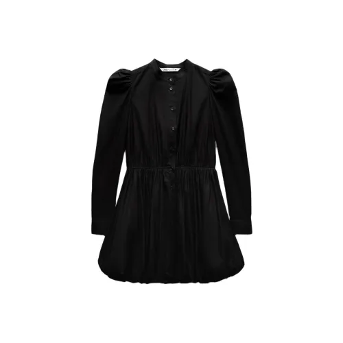 ZARA Черное Женское Длинное Платье с Рукавами