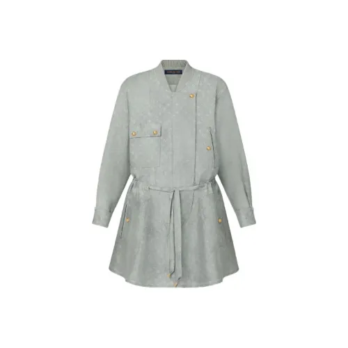 LOUIS VUITTON FW21 Длинное платье с длинными рукавами женское зеленое