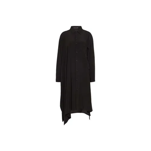 Yohji Yamamoto Черные Женские Длинные Платья с Длинными Рукавами