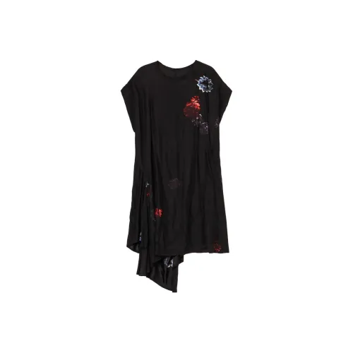 Yohji Yamamoto Черные Женские Короткие Платья с Короткими Рукавами
