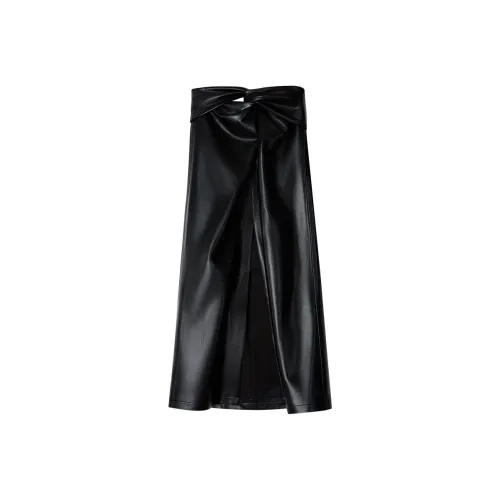 C+IMPRESS Обсидиановый черный Женские кожаные длинные юбки