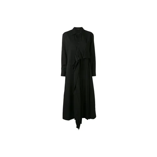 Yohji Yamamoto Черные Женские Длинные Платья с Длинными Рукавами