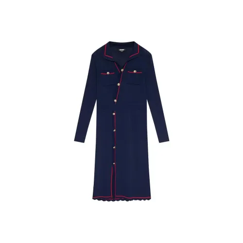 DKNY Длинное платье с длинными рукавами женское темно-синее
