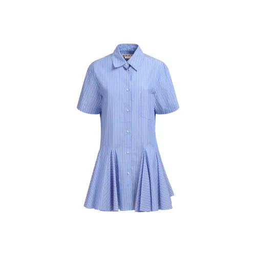 MARNI FW24 Короткое платье с короткими рукавами женское синее
