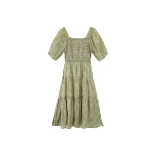 NAWAIN Green Женские Короткие Платья с Рукавами